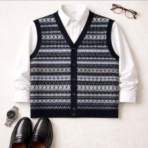 Vintage 90s Ramie Cotton Nordic Knit Vest L 23x26 Handframe Academia